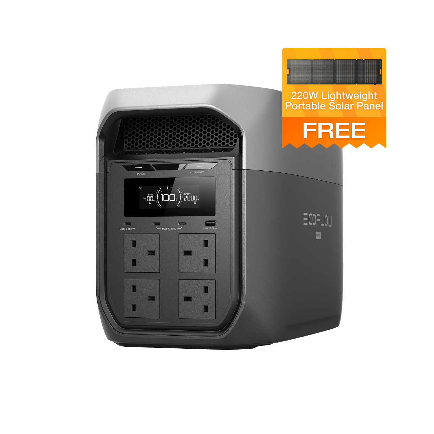 EcoFlow DELTA 3 Max Series (2048Wh) Portable Power Station DELTA 3 Max (2048Wh) / Free NextGen 220W Bifacial Solar Panel